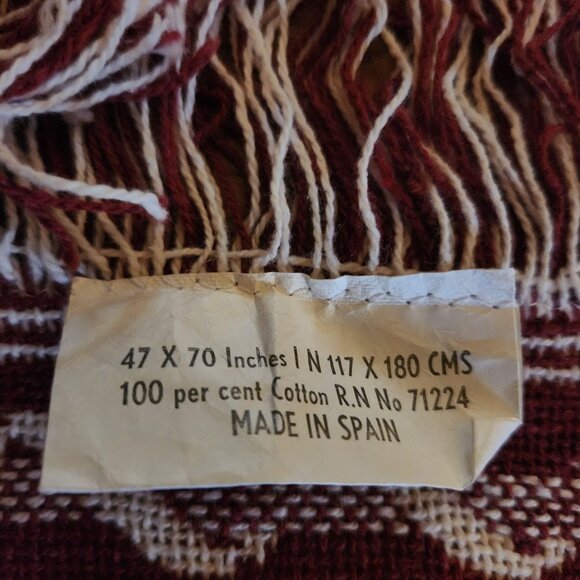 Vintage Christmas Woven Cotton Throw Blanket 47" X 70" Made In Spain With Fringe - Picture 2 of 5